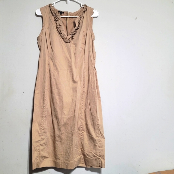 Talbots Dresses & Skirts - Talbots Strapless Beige Ruffle-Trim Dress
